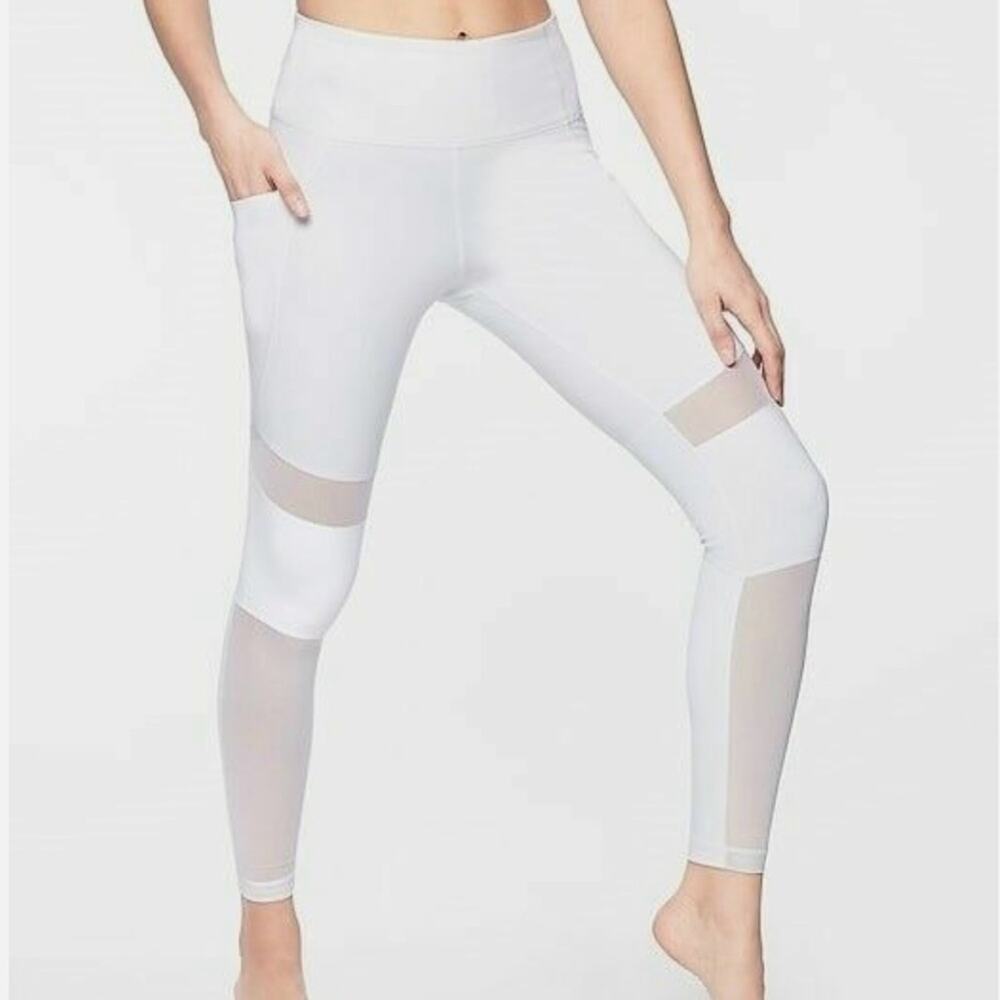 ATHLETA White Meshblock Pocket Pura Tight Active‎ Yoga Workout Leggings Size S